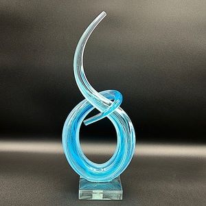 Blue/Clear Glass Art Love Knot Sculpture